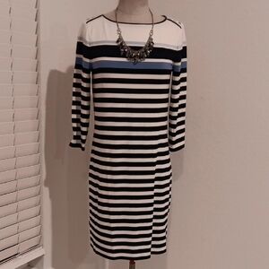 White House Black Market Striped Dress with Blue Accent